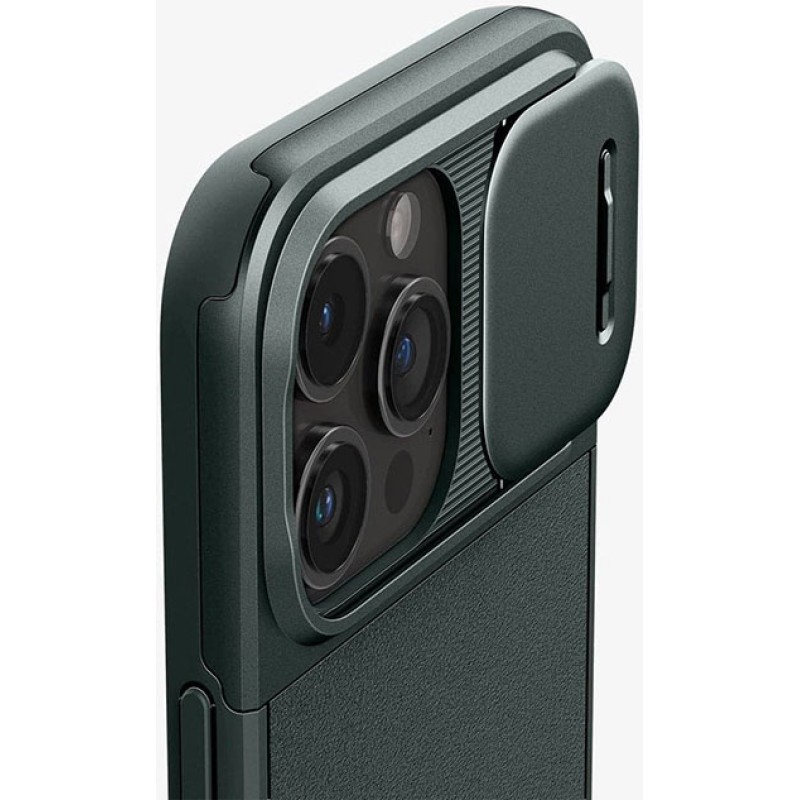 Spigen marka Apple iPhone 15 Pro Max Optik Armor MagFit Abyss kılıfı, Yeşil.